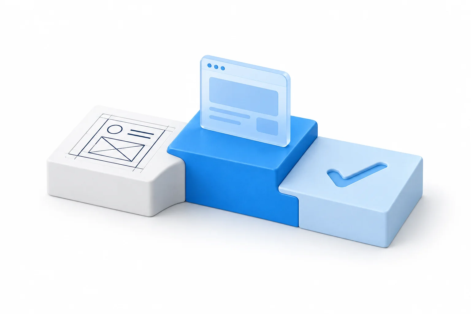 Illustration of three connected stages: planning, building a web application and delivery